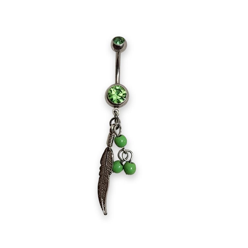 Green Feather Dangle Belly Button Ring - image 1